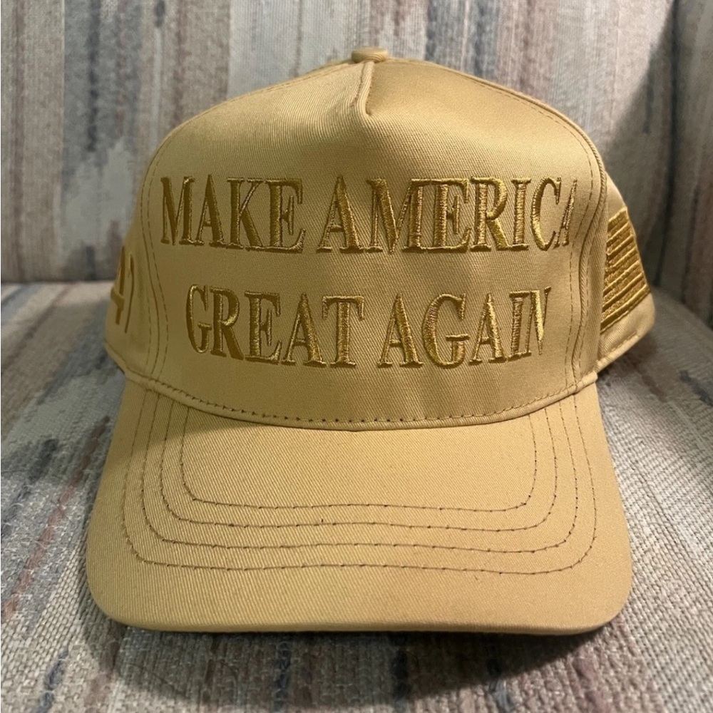 Official Donald Trump Campaign Rare All Gold Age MAGA Hat CaliFame Make America